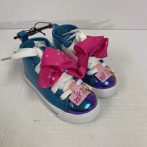 JoJo Siwa High Top Sneakers Shoes Size 9 Glitter Teal Blue w/ Pink Bow New
